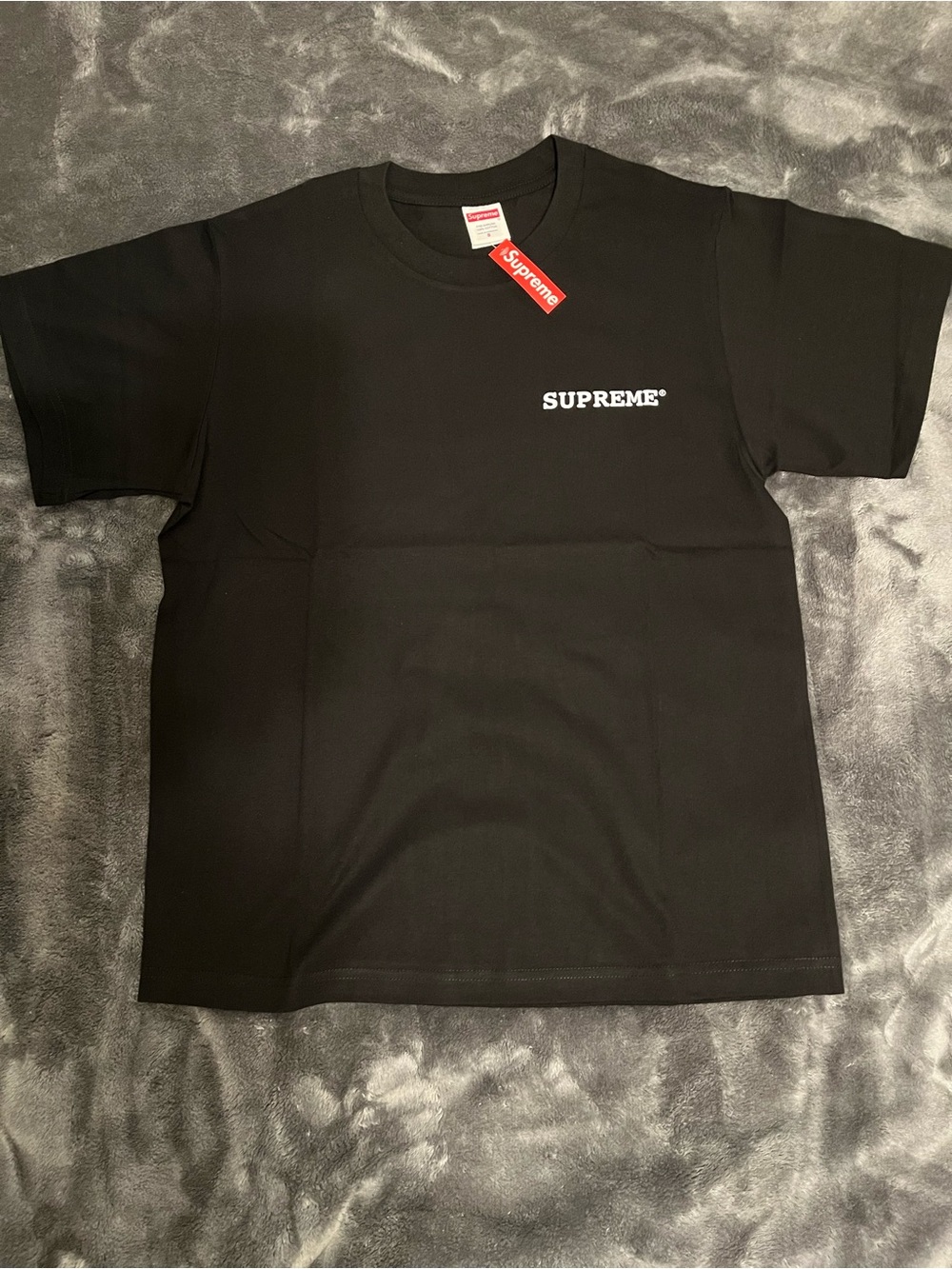 Supreme Black Tee with White Chest Logo - Short Sleeve